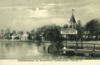 Historical postcard, picture postcard, Strandhotel Zechlinerhütte, Brandenburg, Germany, digitally