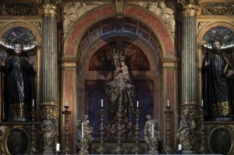 Interior view, statue of Mother Mary with baby Jesus, Igreja de São Roque church, Lisbon, Portugal,