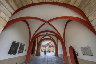 Arched passageway from the historic town hall, Bamberg, Upper Franconia, Bavaria, Germany, Europe