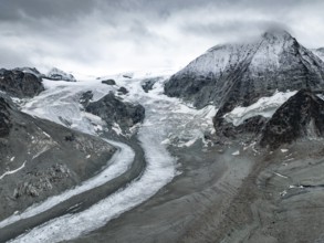 Aerial view, Alpine panorama, mountain landscape with glacier Glacier de Cheilon and summit Mont