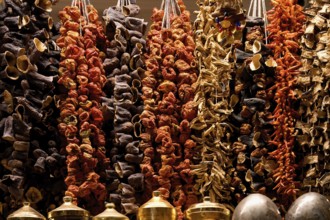 Egyptian bazar with dried fruits and vegetables, Istanbul, Turkey, Asia