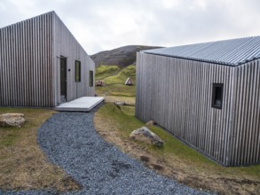 Holiday cabins, Hveradalir geothermal area, Kerlingarfjöll, Icelandic highlands, Iceland, Europe