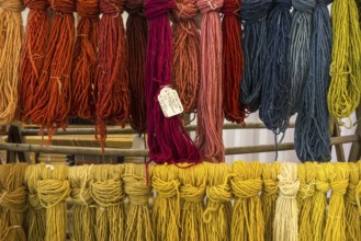 Colourful dyed strands of wool for weaving clothes