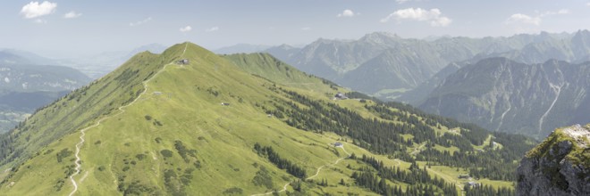 Panorama from the Kanzelwand, 2058m to the Fellhorn, 2038m, Oberallgäu, Allgäu, Bavaria, Germany,