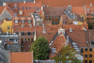 View from the Vor Frelsers Kirke to the old town centre of Christianshavn, Copenhagen, Denmark,
