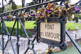 Bridge of love at waterfront of city of Annecy, Departement Haute-Savoie, region
