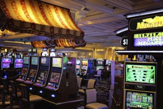 Las Vegas, Nevada-March 10, 2017: Casino machines in the entertainment area at night