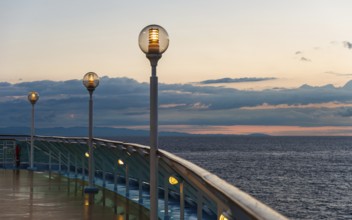 TUI Marella Discovery Cruise Ship at Sunrise over Mediterranean Sea, Barcelona, Spain, Europe