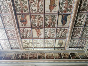 Church ceiling, painting with biblical scenes, late Gothic St Vitus and St Michael's Church,