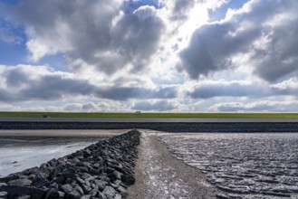 The Wadden Sea, East Frisia, between Bensersiel and Neuharlingersiel, Breakwater behind the dyke,