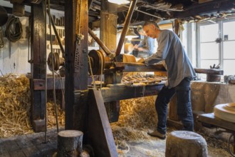 In the tyre turner's show workshop in the Seiffen Open-Air Museum, Erzgebirge, Saxony, Germany,
