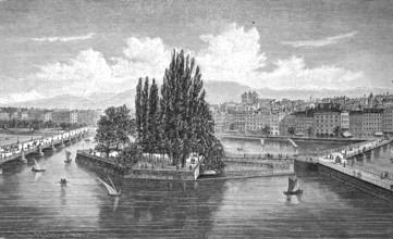 Geneva in Switzerland, in 1880, Historical, digital reproduction of an original from the 19th
