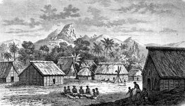 Levuka village on the island of Ovalau, Fiji Islands, Fiji, in 1880, Historical, digital