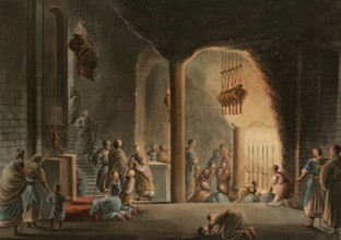 Historical Palestine, Underground church in Bethlehem, Historical, digitally restored reproduction