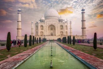 Taj Mahal on sunrise sunset, Indian Symbol, India travel background. Agra, Uttar Pradesh, India,