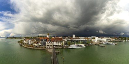 Panorama from the Moleturm tower onto the lakeside promenade of Friedrichshafen on Lake Constance