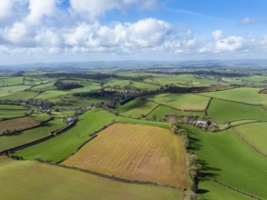 Fields and Farms from a drone, Devon, England, United Kingdom, Europe