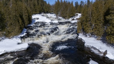 Wolf river. White waters in winter. Mastigouche wildlife reserve.. Province of Quebec. Canada
