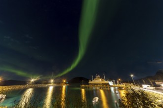 Northern Lights, (Aurora borealis) at a fjord near Skjiervoya, September 2024, Lapland, Finnmark,