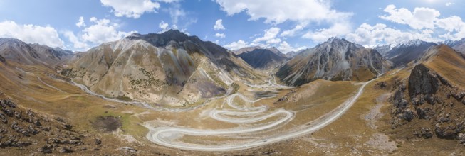 Mountain landscape with serpentines, mountain pass to Kumtor, Tien Shan, Yssykköl region,