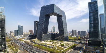 Beijing central business district CBD skyline with the headquarters of Chinese television CCTV