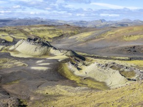Moss-covered Laki crater or Lakagígar, series of craters, interior highlands of Iceland, Suðurland,