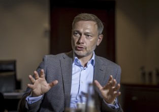 Christian Lindner (FDP), Federal Minister of Finance, recorded during an interview in his office at