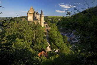 Vianden Castle, the hilltop castle towers above the town, Vianden, Grand Duchy of Luxembourg