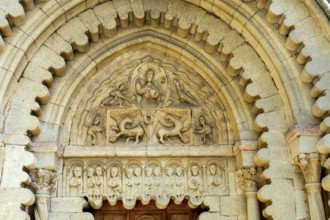 Tympanum of Notre Dame de Ganagobie church, Alpes-de-Haute-Provence, Provence-Alpes-Côte d'Azur,