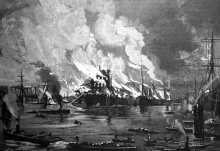 The harbour fire in Hamburg, Germany, in May 1842, Historical, digital reproduction of an original