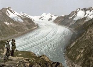 Eggishorn, Großer Aletschgletscher, mit Jungfrau, Mönch und Eiger, Wallis, Alpen von, Schweiz /