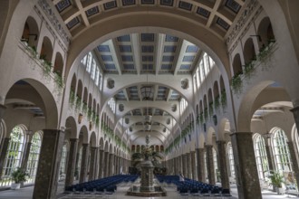 Promenade hall with fountain house with decorative Art Nouveau ceramic fountain made of majolica
