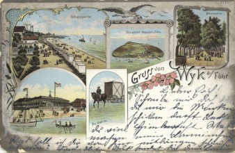 Historical postcard, picture postcard, beach life in Wyk auf Föhr, North Frisia,