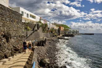 Promenade on the Atlantic Ocean beach, municipality of Santa Cruz, Madeira, Portugal, Europe