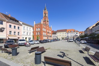 Market square with town hall, Kamenz, Saxony, Germany, Europe