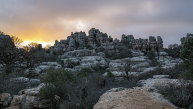 Bizarre limestone rock formations, El Torcal nature reserve, Torcal de Antequera, Malaga province,