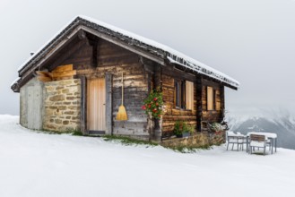 Lovingly decorated mountain hut, wooden hut, alpine hut, picturesque, broom, tourism, travel,