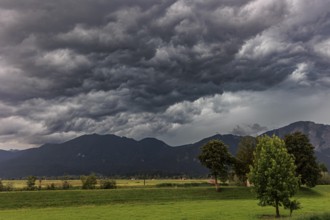 Dark storm clouds during a thunderstorm, storm, summer, mountain landscape, Loisach-Lake