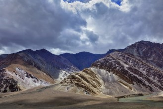 Himalayan landscape in Himalayas mountains. Near Chumathang, Ladakh, India, Asia