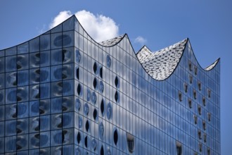 Elbe Philharmonic Hall, detail of the glass façade with cloud, Hafencity, Hamburg, Germany, Europe