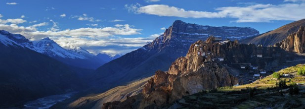 Panorama of Dhankar Monastery and village, Spiti Valley, Himachal Pradesh