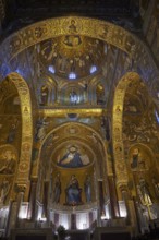 Medieval Byzantine style mosaics of the main aisle & altar, Palatine Chapel, Cappella Palatina,