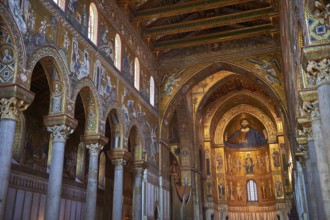 Christ Pantocrator mosaics of the Norman-Byzantine medieval cathedral of Monreale, province of