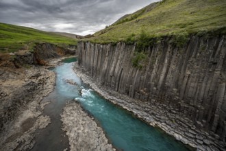 Stuðlagil Canyon, turquoise river between basalt columns, Egilsstadir, Iceland, Europe