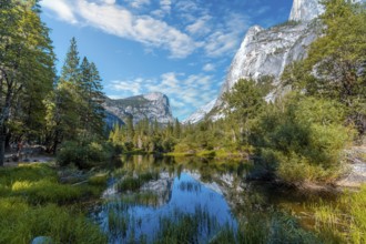Reflections in the water of the Yosemite Mountains in Mirror lake, Yosemite. California, United