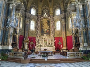 View from interior central nave nave to apse with altar of Bressanone Cathedral Brixen Cathedral