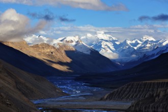Sunset in Himalayas mountains. Spiti Valley, Himachal Pradesh, India, Asia