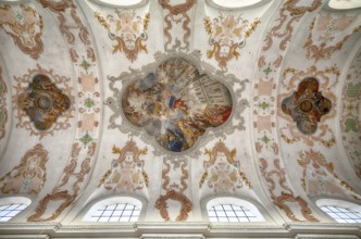 Interior photograph, ceiling painting, Jesuit Church, Lucerne, Switzerland, Europe