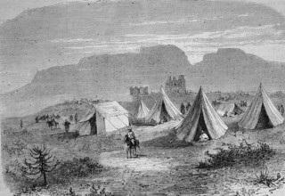 Post of the Cipayes on the way to Magdala, today Amba Mariam, 1869, Abyssinia, today Ethiopia,