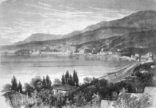 The Town of Menton on the Mediterranean, 1869, France, Historical, digitally restored reproduction
